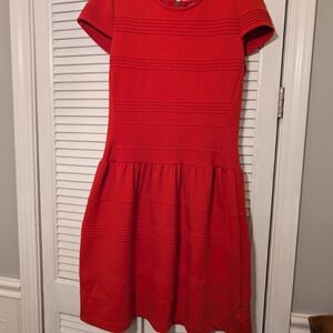 Red Textured Fit-and-Flare Midi Dress
